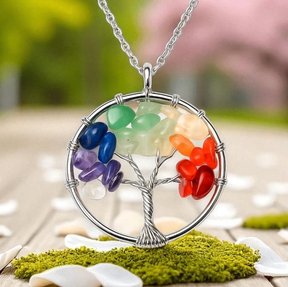 🆕️ Tree Of Life 🌳 Handmade Colorful Boho Chic Pendant With Natural Stones - Picture 10 of 13